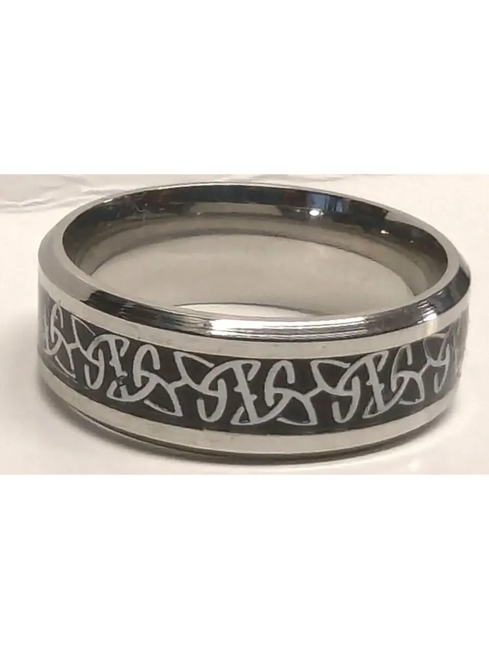 New Celtic Knot Band Ring Mens 11 Stainless Steel Black Eternity Wedding Band